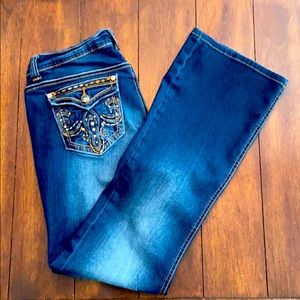 Western-style beaded pocket bootcut jeans